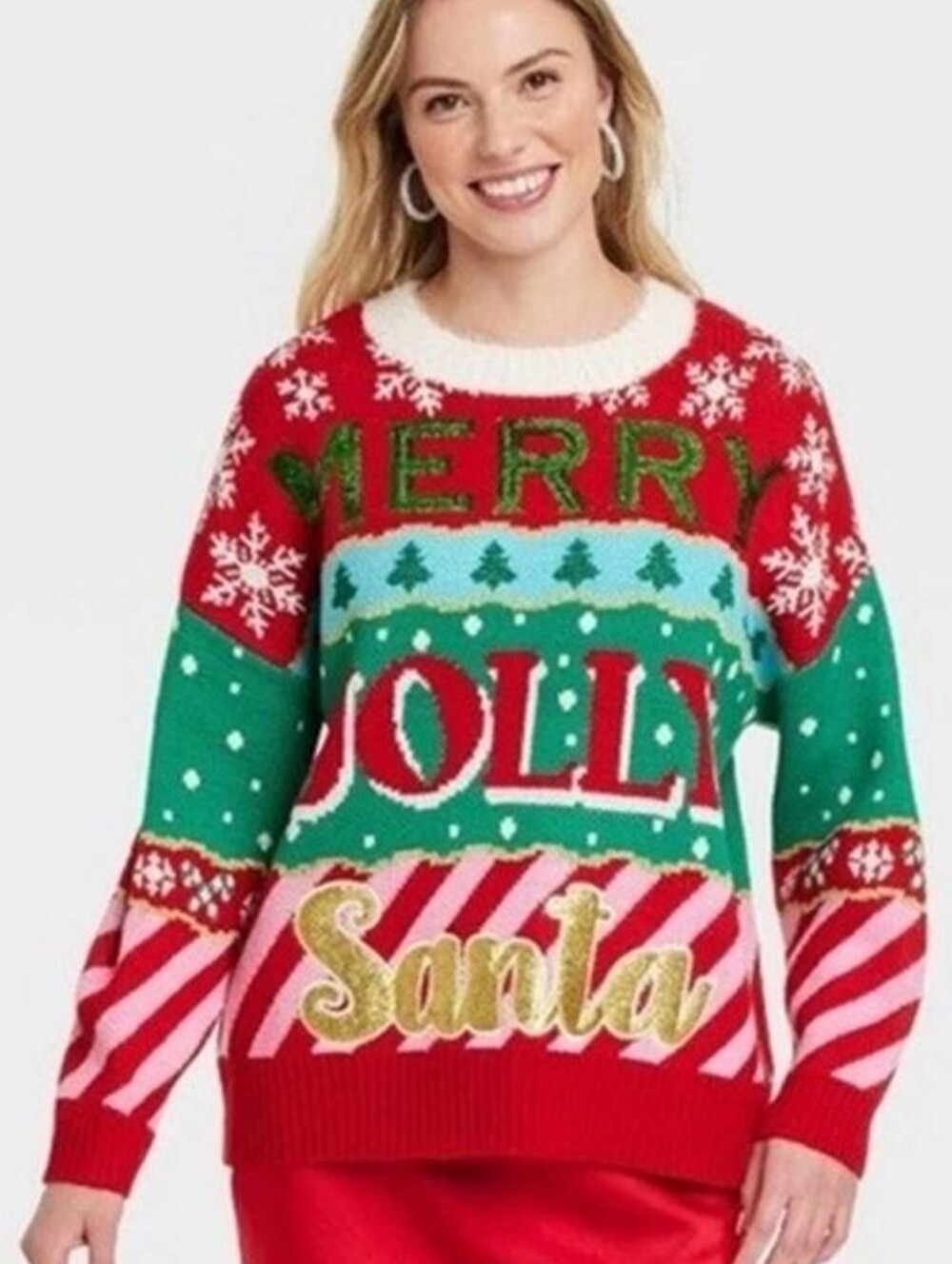 NEW 33 Degrees Merry Jolly Santa Christmas Holiday Sweater Large